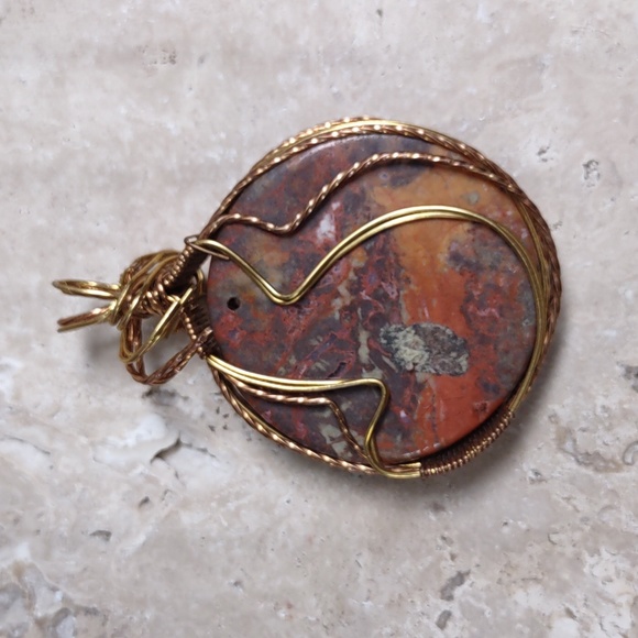 Copper Wire Wrapped Stone Pendant - Picture 2 of 4
